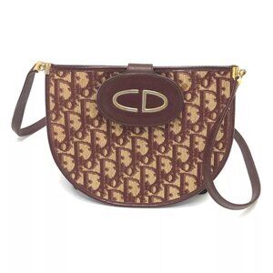 Dior vintage Trotter CD logo Shoulder Bag Canvas/Leather Red/GoldHardware